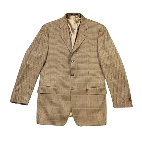 Joseph Abboud Blazer Mens 41 Long Biscuit Silk Wool Blend Shoulder Pads Jacket - Picture 1 of 11